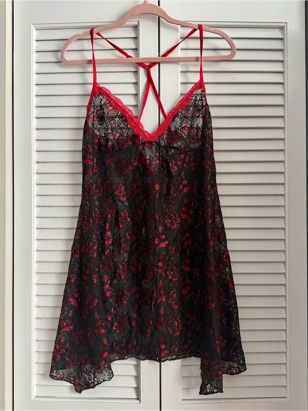 Red & Black Lace Chemise Slip Nightdress